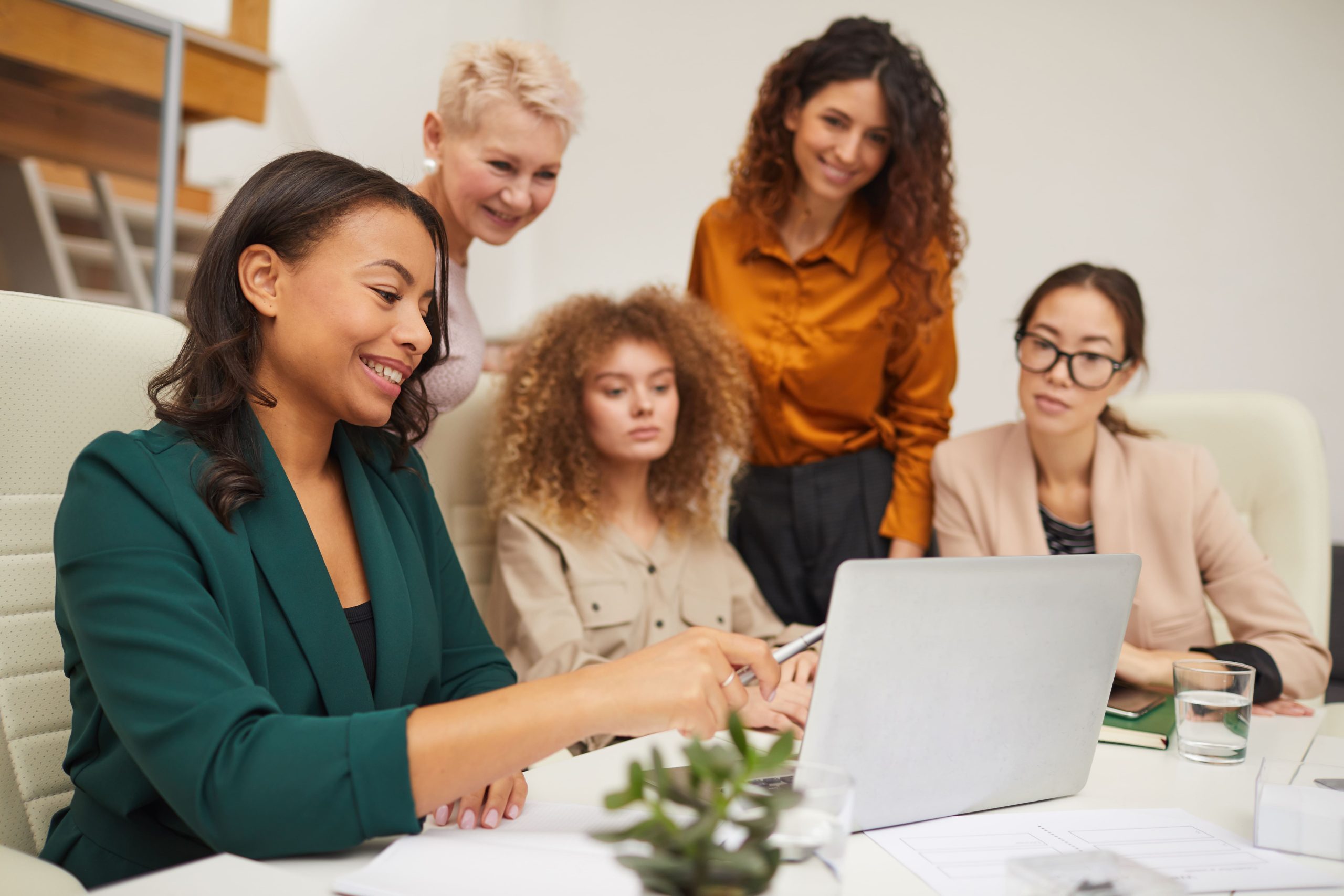 group successful businesswomen coworking 1